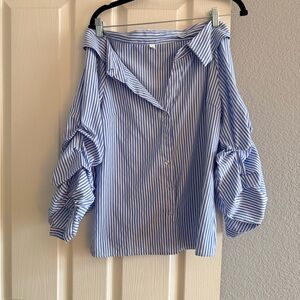Blue Striped Off-shoulder Women's Top